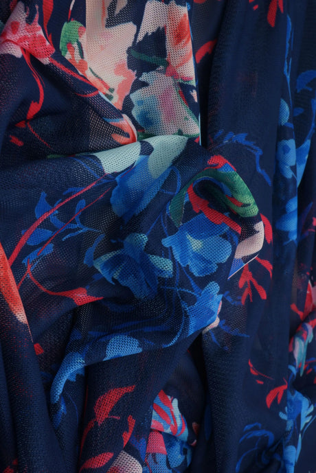 1 Yard Polyester Spandex 100 GSM Mesh Fabric Digital Floral Print Lightweight Stretch 54" Width