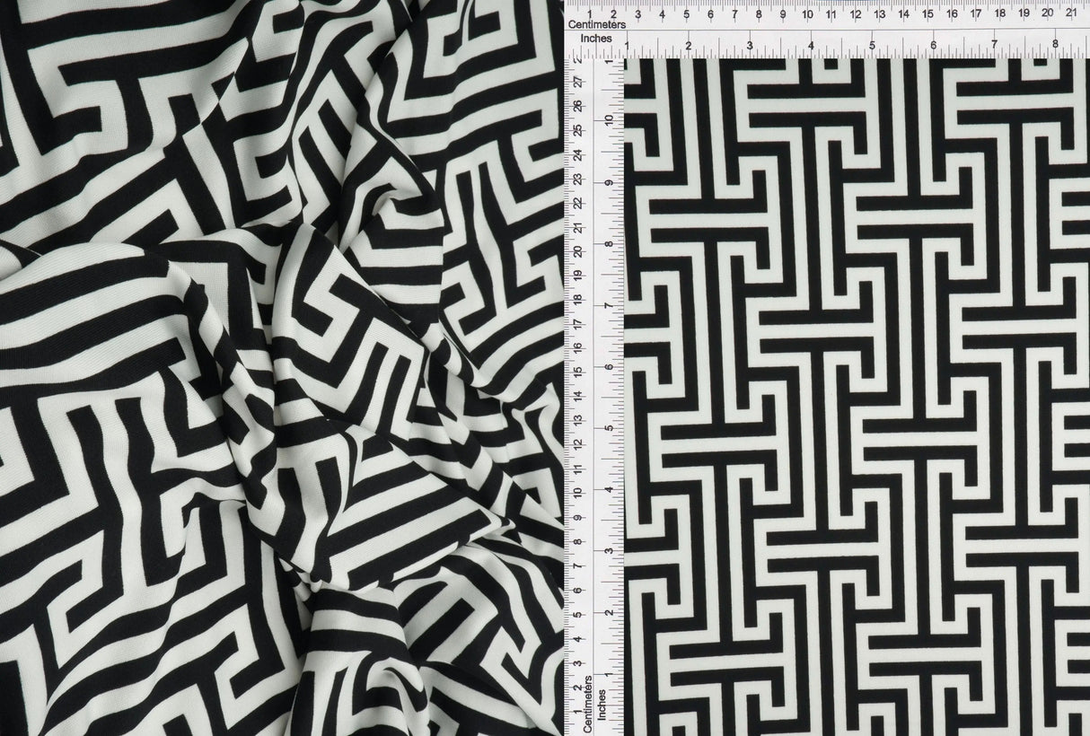 1 Yard, Geo Print, DTY Knit, Black Fabric, Stretch Material, Lightweight Drape, Polyester Spandex, Soft Texture, Apparel Fabric, 58 Inches, Fabric & Sewing Shop, Fabrics, Apparel Fabric, Fashion, Knits, Kint.Fabricselection