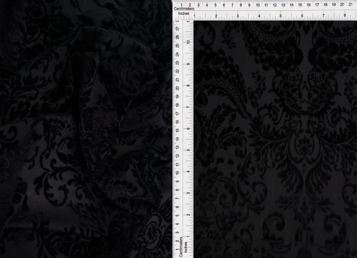 1 Yard Polyester Nylon Spandex 200 GSM Velvet Burnout Damask Wallpaper Fabric 58/60" Width