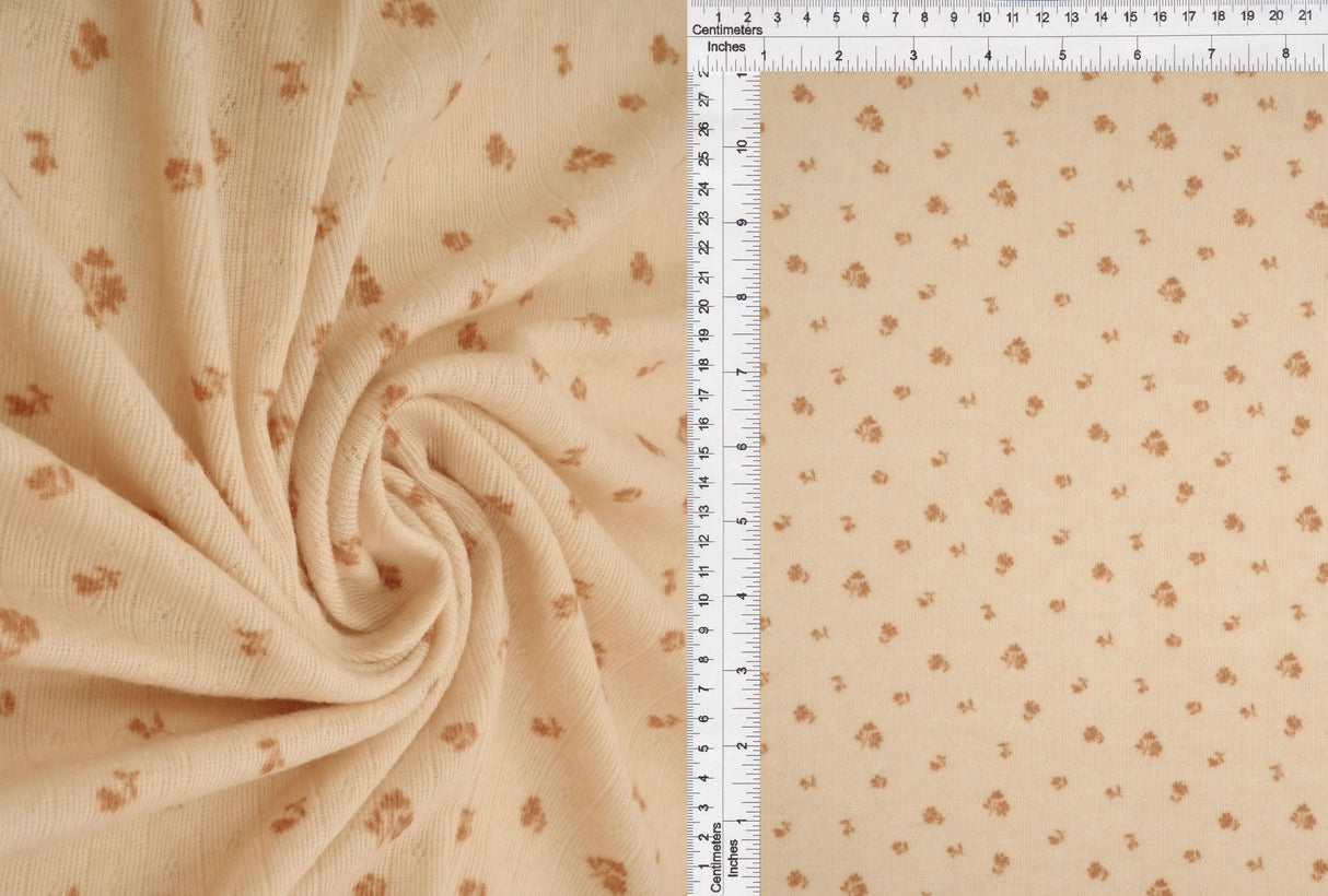 1 Yard Small Flower Ditsy Pointelle Knit Fabric, Cotton Style Stretch 61/63 Inches Wide