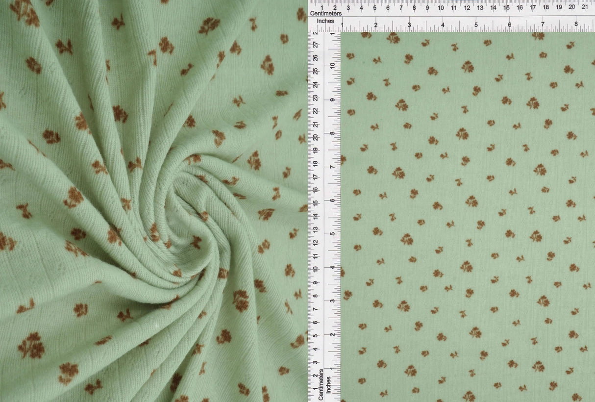 1 Yard Small Flower Ditsy Pointelle Knit Fabric, Cotton Style Stretch 61/63 Inches Wide
