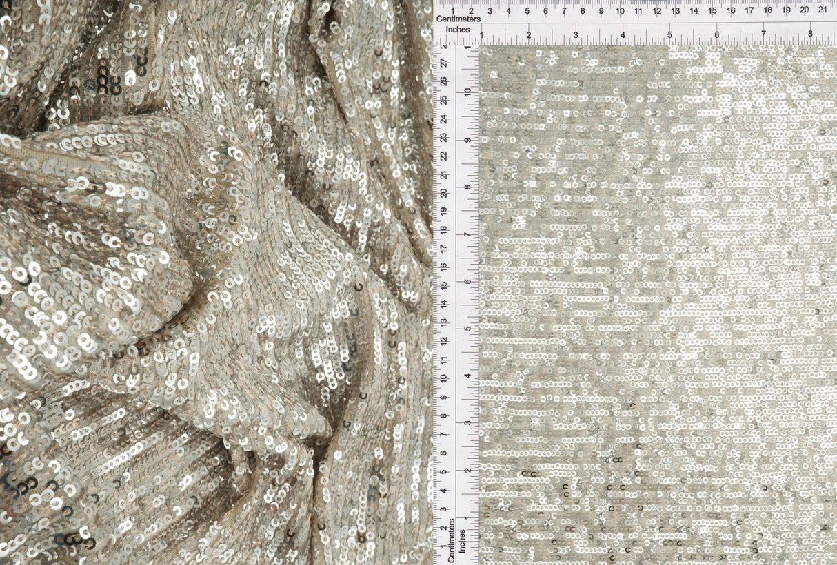 1 Yard Silver Embroidered Knit Fabric Stretch Polyester Blend 50/57 Inches Wide