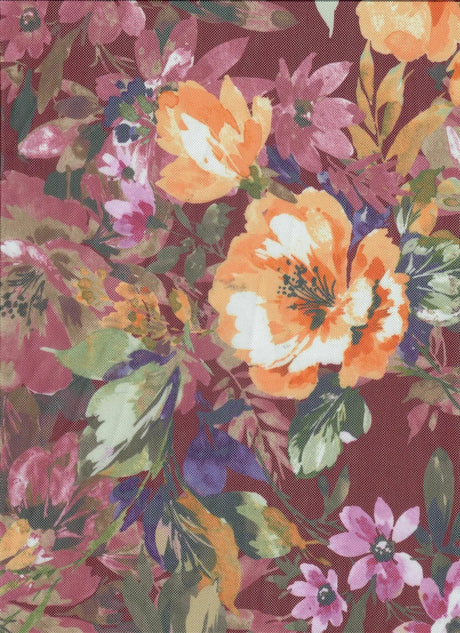 Floral Digital Mesh Fabric Lightweight Stretch Sheer, 54” Wide Polyester Spandex