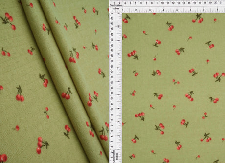 1 Yard Cotton-Style Cherry Pointelle Print Knit Fabric, 61/63'' Wide Polyester Spandex Blend