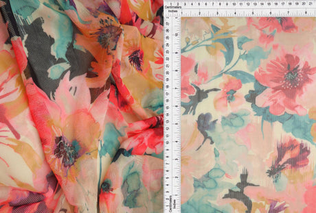 1 Yard Digital Floral Mesh Knit Fabric, 54'' Wide Polyester Spandex Blend