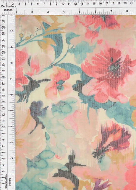 1 Yard Digital Floral Mesh Knit Fabric, 54'' Wide Polyester Spandex Blend