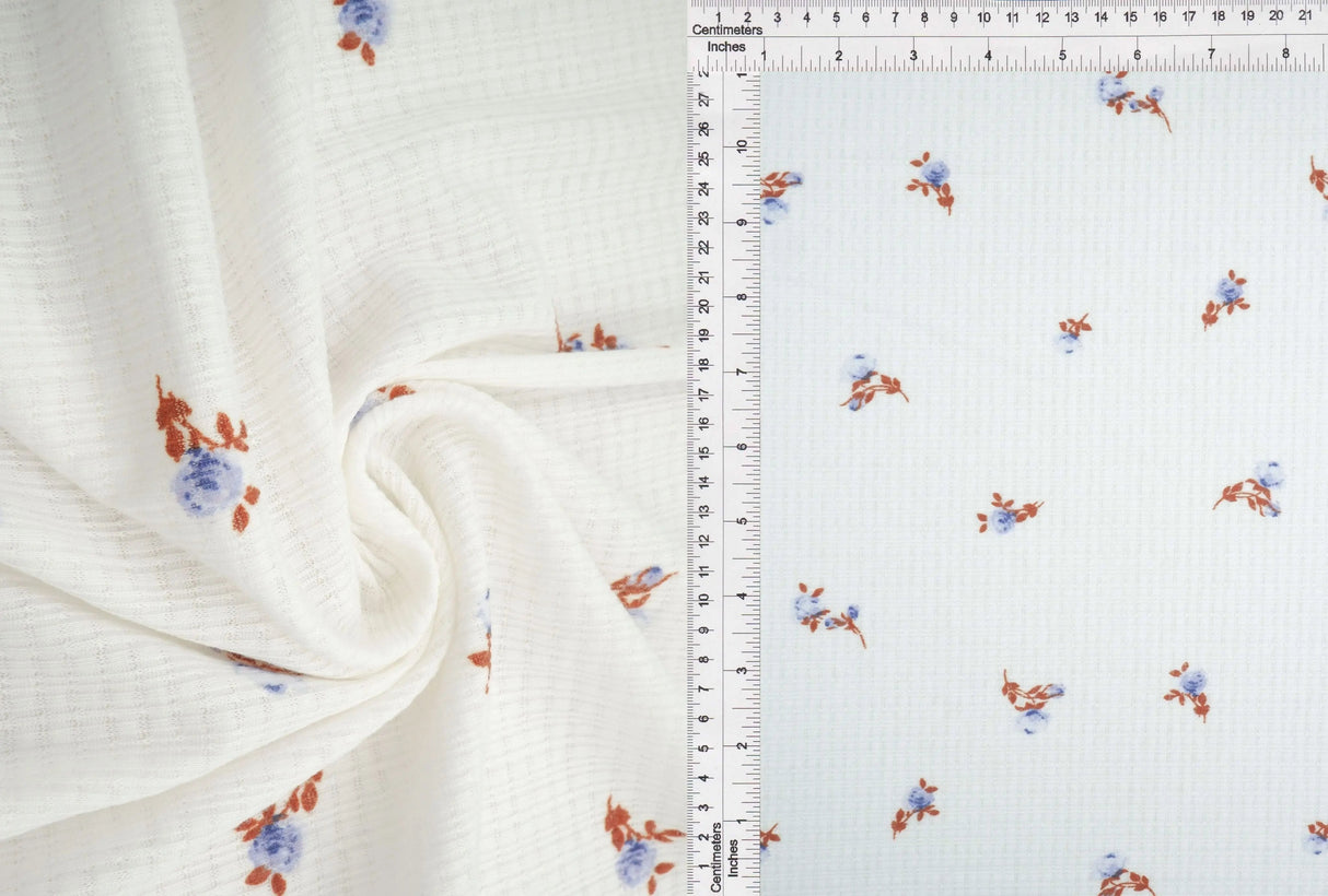 1 Yard Polyester Rayon Spandex 190 GSM Pointelle Ditsy Rib Print Fabric Soft 58/60" Width