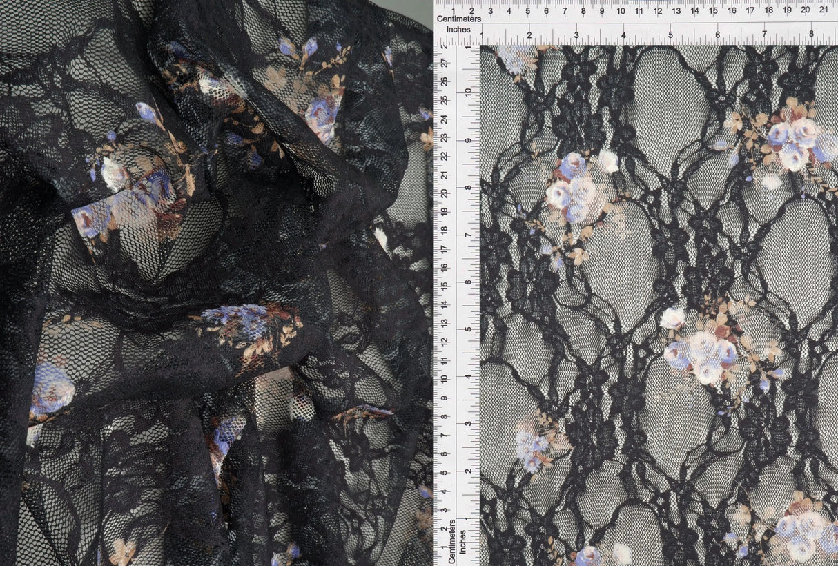 1 Yard Digital Floral Lace Fabric, 56/58? Wide Polyester Spandex Blend