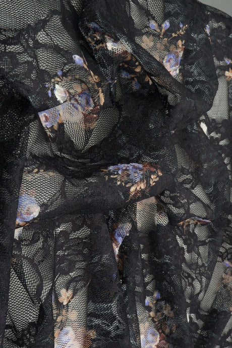 1 Yard Digital Floral Lace Fabric, 56/58'' Wide Polyester Spandex Blend