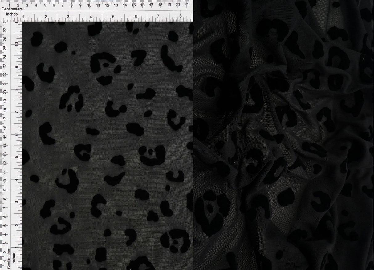 1 Yard Polyester Spandex 100 GSM Mesh Fabric Leopard Flocking Soft Stretch Sheer 56/57" Width