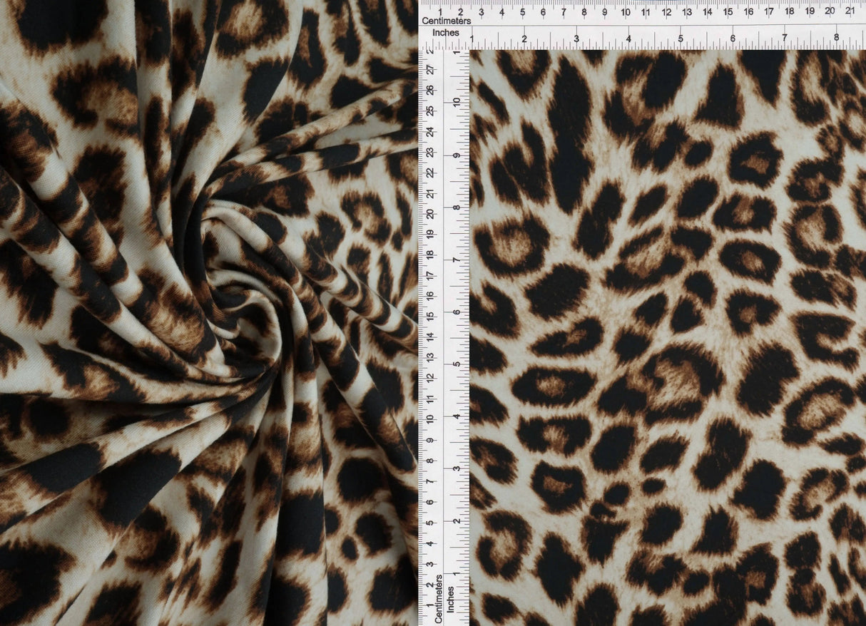 1 Yard DTY Brushed Animal Print Fabric Cheetah Leopard, Soft Stretch Knit 58/60” Wide