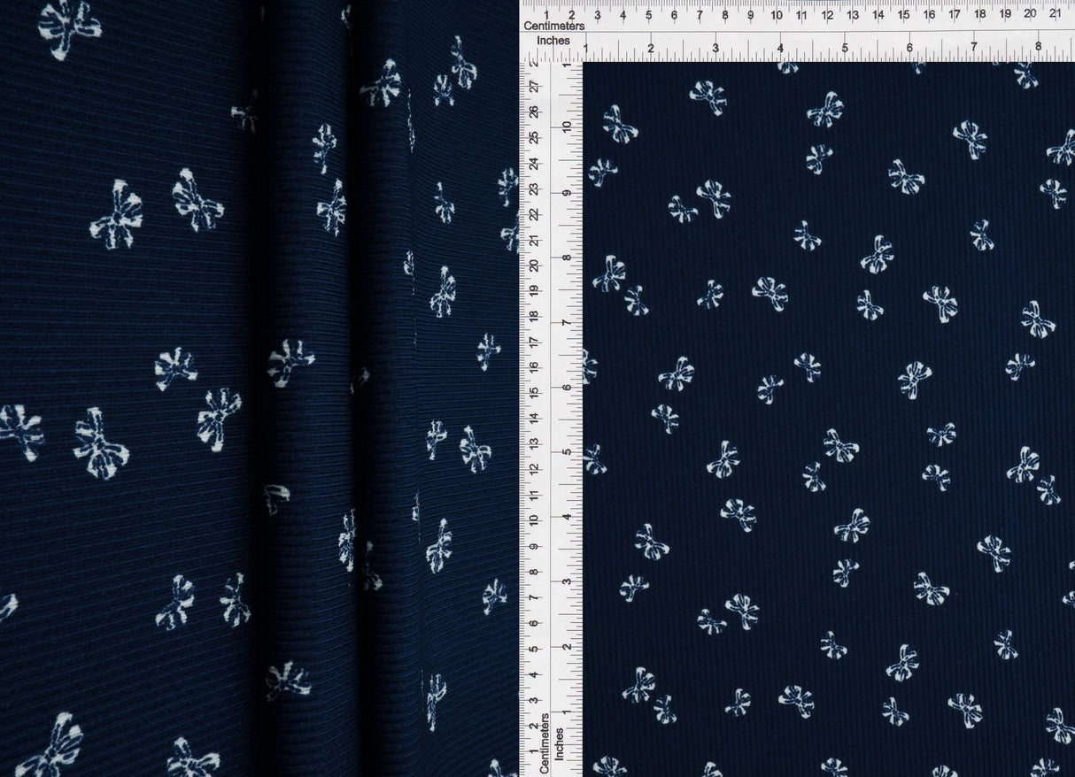 1 Yard Bow Print 2x2 Rib Knit Fabric Cotton Feel Stretch Polyester Spandex 58/60 Inch Wide for Apparel