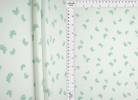 1 Yard Bow Print 2x2 Rib Knit Fabric Cotton Feel Stretch Polyester Spandex 58/60 Inch Wide for Apparel