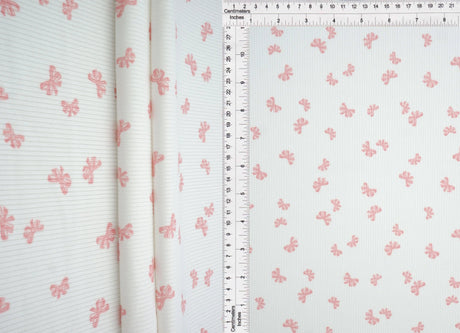 1 Yard Bow Print 2x2 Rib Knit Fabric Cotton Feel Stretch Polyester Spandex 58/60 Inch Wide for Apparel