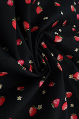 1 Yard Stretch Poplin Strawberry Print Fabric, 57/58? Wide Cotton Spandex Blend