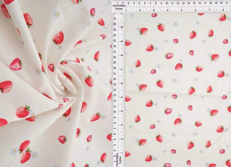 1 Yard Stretch Poplin Strawberry Print Fabric, 57/58? Wide Cotton Spandex Blend