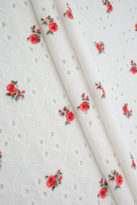 1 Yard DTY Knit Jacquard Ditsy Eyelet Print Fabric Stretch Polyester Spandex 58/60 Inches Wide