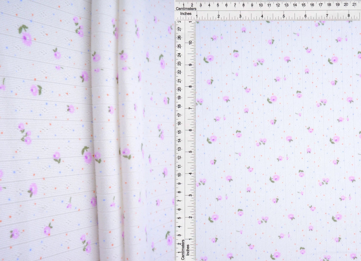1 Yard Cotton Style Pointelle Ditsy Print Fabric 220 GSM Poly Spandex Knit 58/60" Width