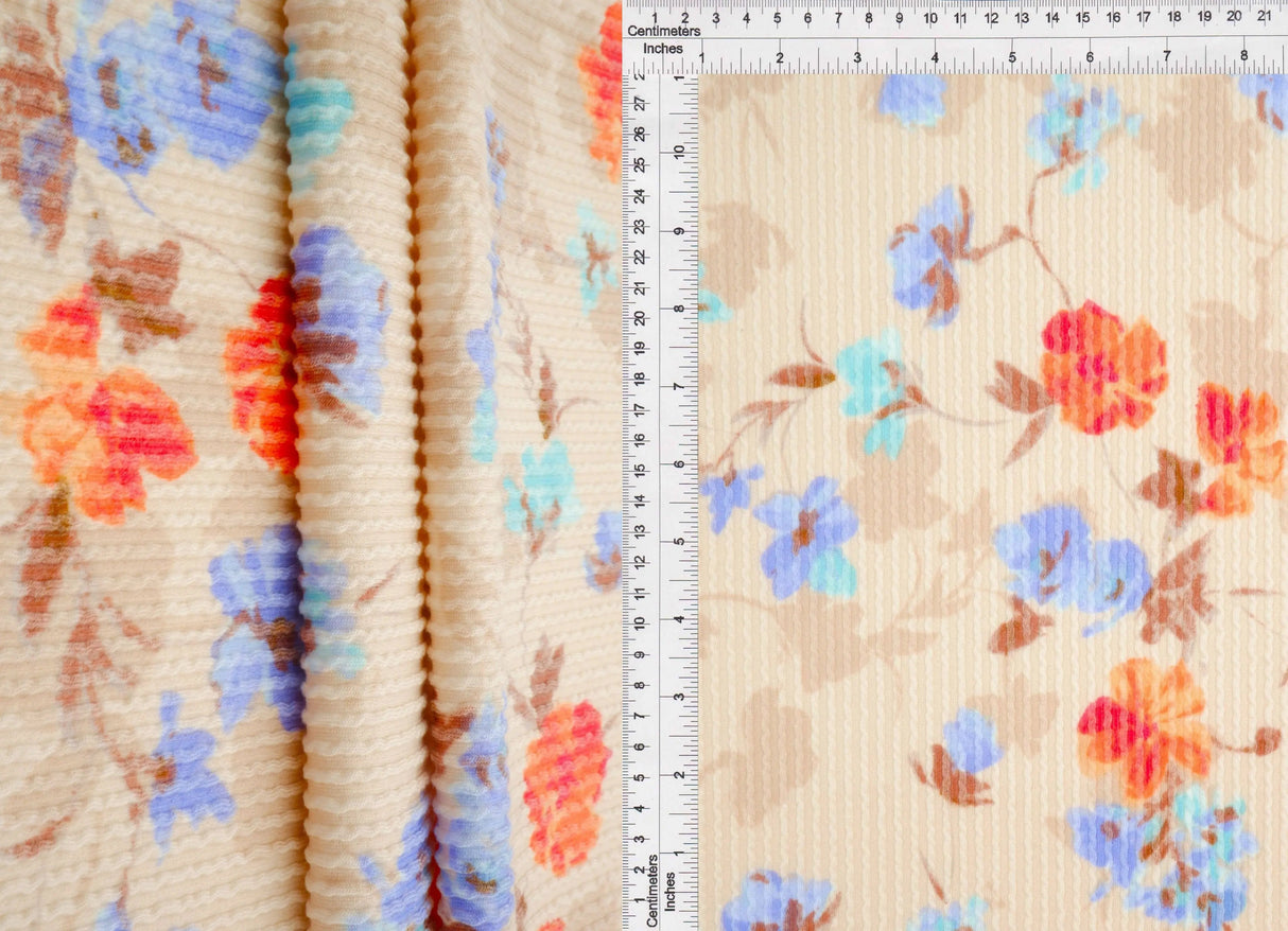 1 Yard Oatmeal LDP Cozy Floral Double Knit Fabric Stretch Poly Rayon Spandex 56/57 Inches Wide