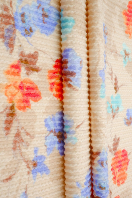 1 Yard Oatmeal LDP Cozy Floral Double Knit Fabric Stretch Poly Rayon Spandex 56/57 Inches Wide