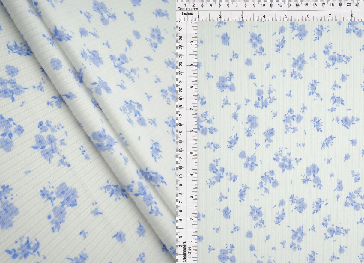 4×2 Yummy Rib Ditsy Print Knit 87% Polyester, 13% Spandex, 58/59'' Width Soft Stretch Fabric