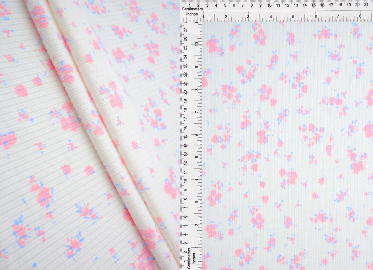 4×2 Yummy Rib Ditsy Print Knit 87% Polyester, 13% Spandex, 58/59'' Width Soft Stretch Fabric
