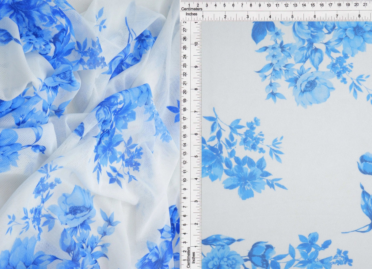 1 Yard Polyester Spandex 100 GSM Mesh Fabric Flower Digital Print Lightweight Stretch 56/58" Width
