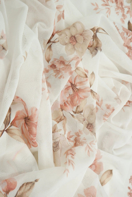 1 Yard Polyester Spandex 100 GSM Mesh Fabric Flower Digital Print Lightweight Stretch 56/58" Width