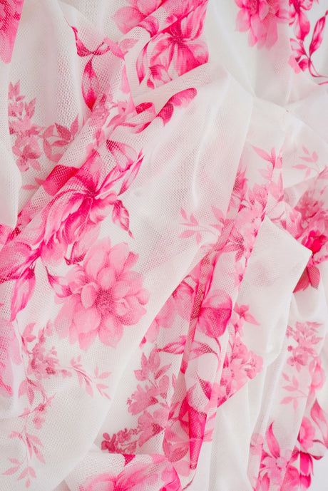 1 Yard Polyester Spandex 100 GSM Mesh Fabric Flower Digital Print Lightweight Stretch 56/58" Width