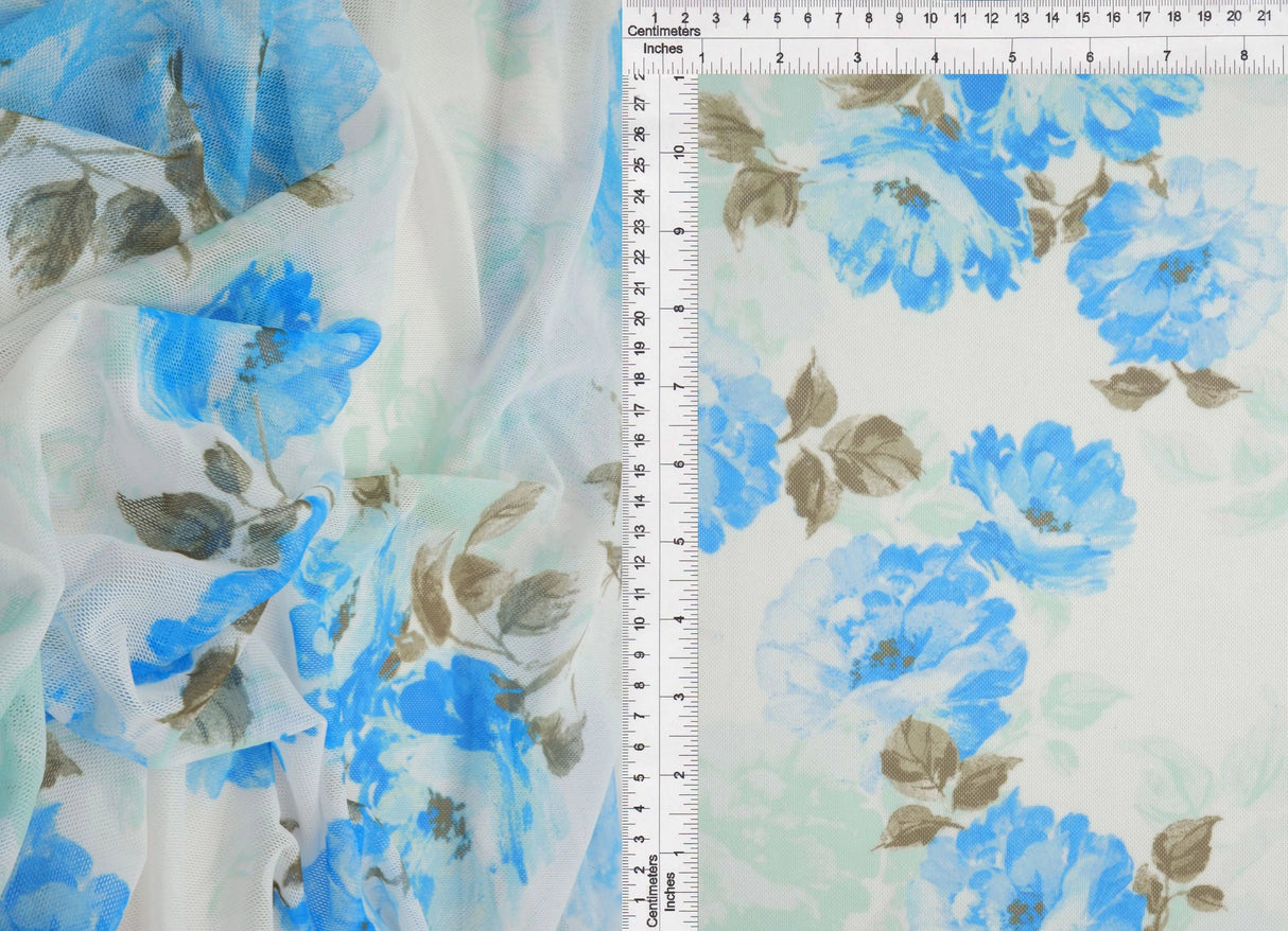 1 Yard Digital Floral Mesh Print Fabric, 56/58'' Wide Polyester Spandex Blend