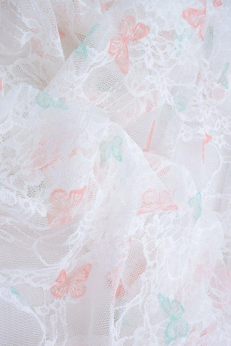 Digital Butterfly Lace Print Fabric 92% Poly 8% Span Soft Stretch Material 56/58 Inches Wide