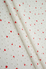1 Yard Knit Jacquard Eyelet Heart Print Fabric Stretch Polyester Spandex 58/60 Inches Wide