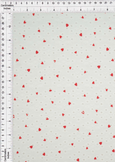 1 Yard Jacquard Eyelet Heart Knit Fabric 190 GSM, 58/60? Wide Polyester Spandex Blend Ivory/Red