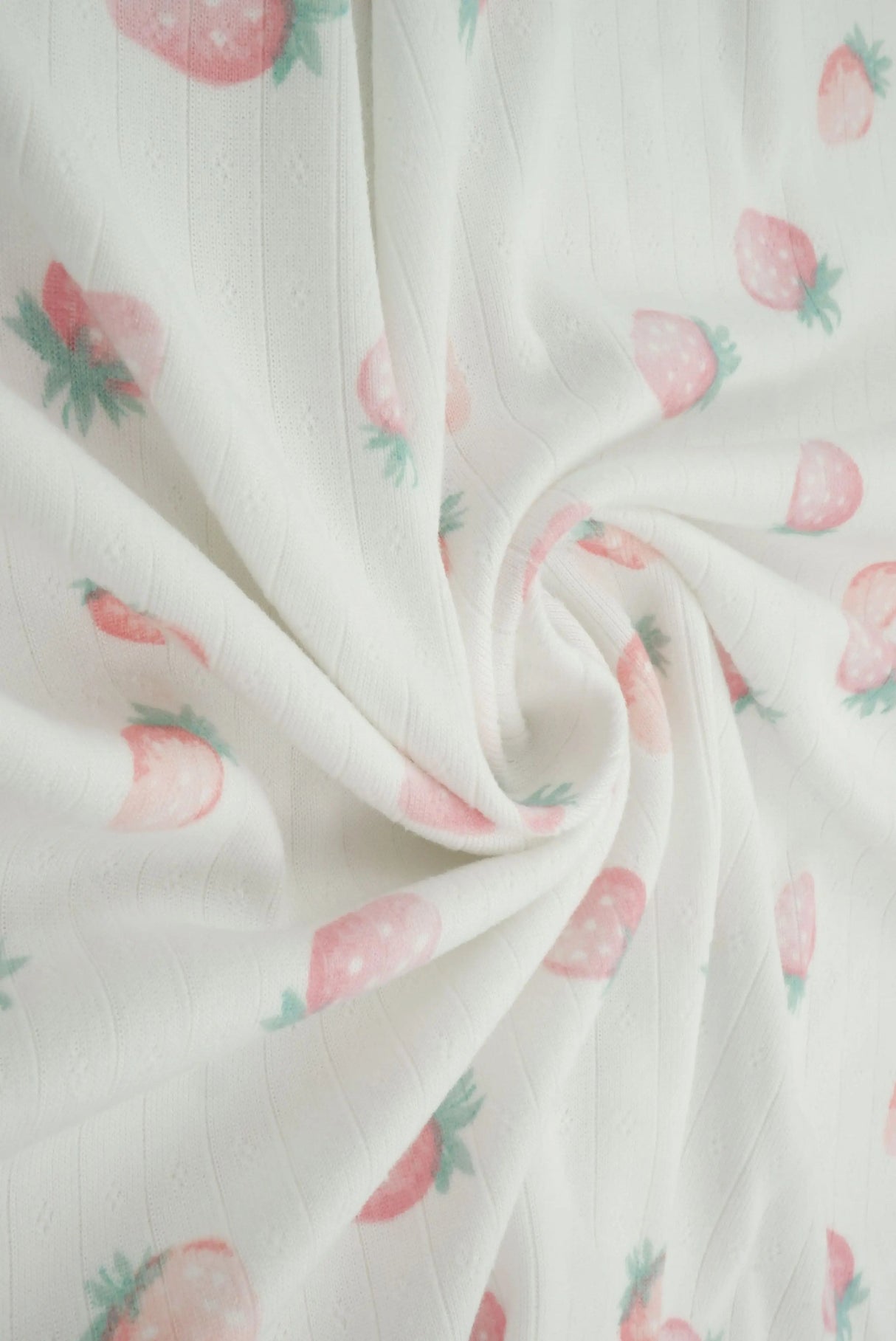 1 Yard 93% Polyester 7% Spandex Cotton-Style Pointelle Strawberry Print Fabric 58/60" Width