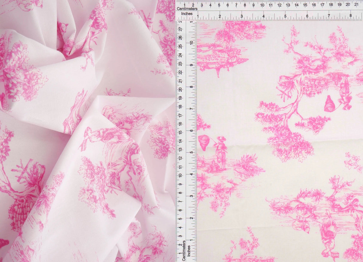 Stretch Poplin Toile Print Fabric Cotton Spandex Woven, 57/58" Wide