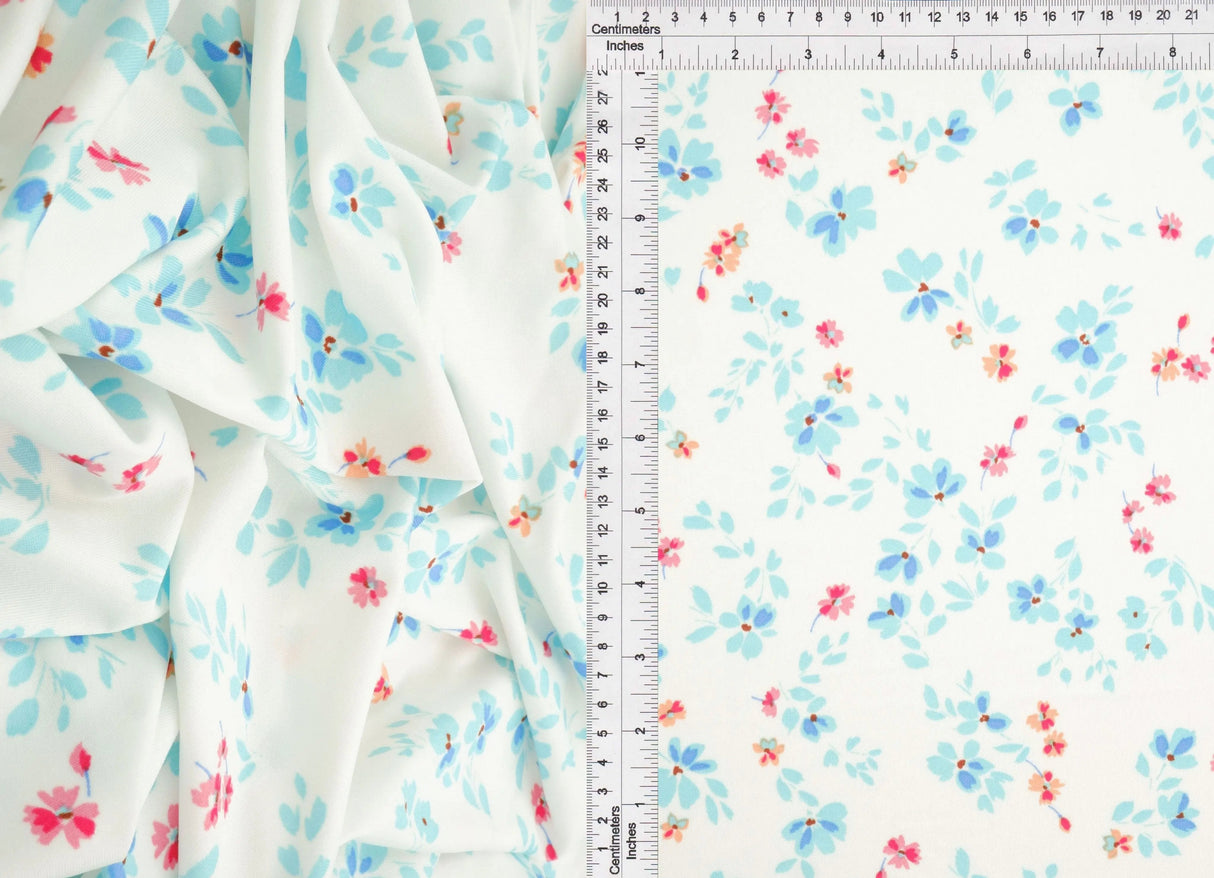 1 Yard DTY Floral Print Fabric 190 GSM Polyester Spandex Blend 58/60" Width