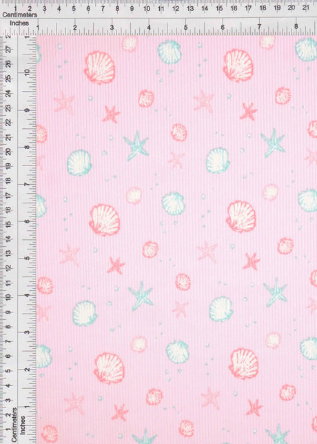 1 Yard Cotton Feel 2x2 Rib Knit Fabric Under the Sea Print, 230 GSM, 58/59'' Wide Polyester Spandex Blend
