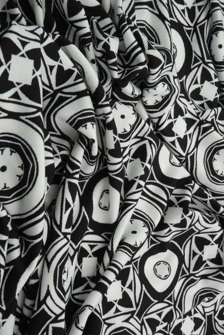 1 Yard Modern Geo DTY Stretch Knit Fabric 58/60 Inch Wide Soft Lightweight Print for Stylish Clothing & Craft Projects