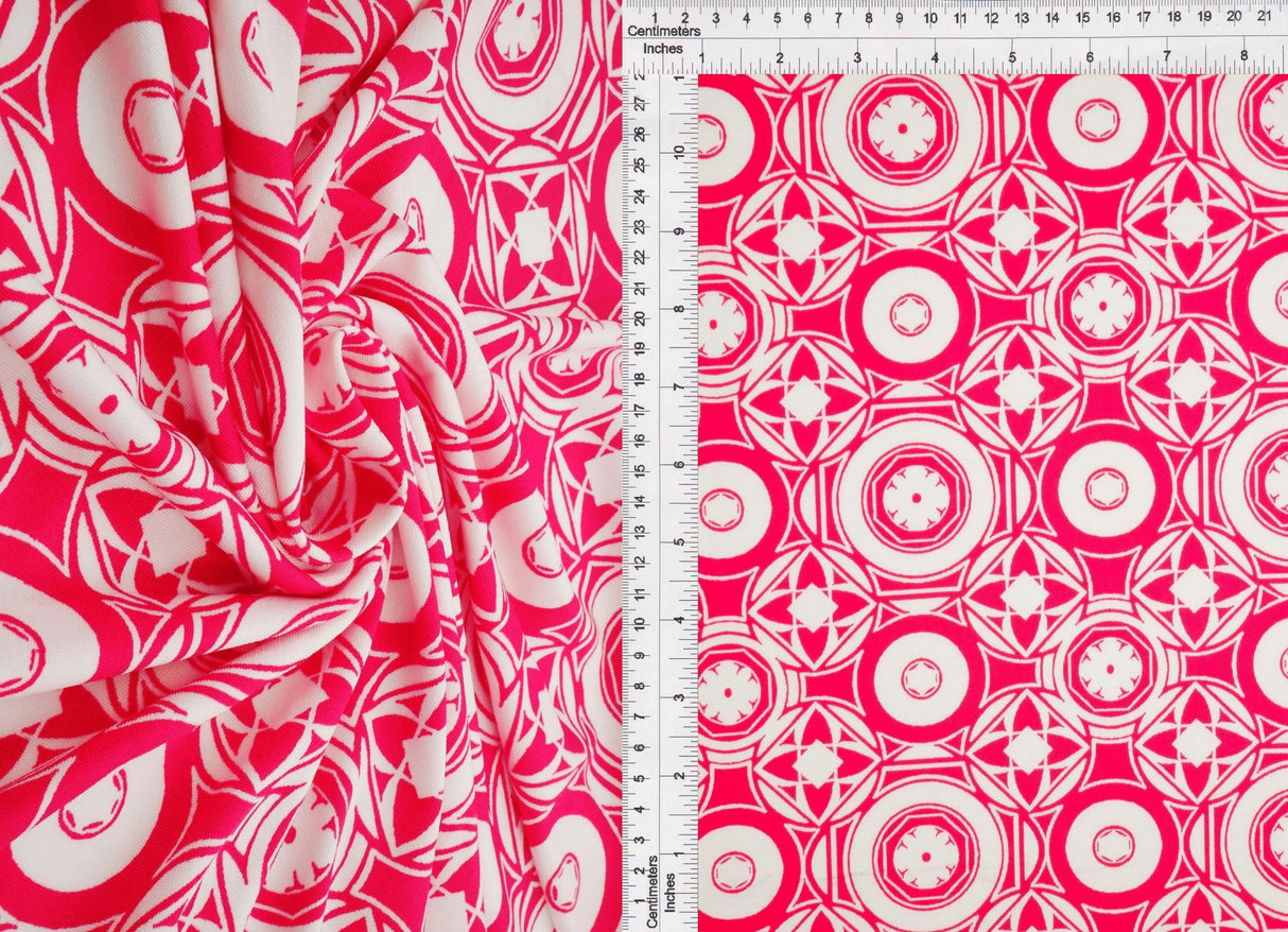 1 Yard DTY Geo Print Knit Fabric 190 GSM, 58/60'' Wide Polyester Spandex Blend