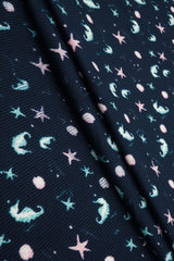 1 Yard Ocean Theme Cotton Feel Rib Knit Fabri 58/59 Inch Wide 2x2 Stretch Rib for Kidswear & DIY Sewing