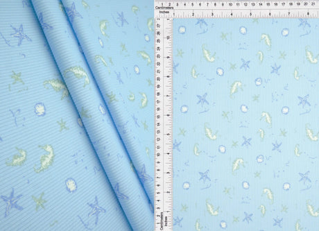1 Yard Cotton Feel 2x2 Rib Knit Fabric Under the Sea Print, 230 GSM, 58/59? Wide Polyester Spandex Blend