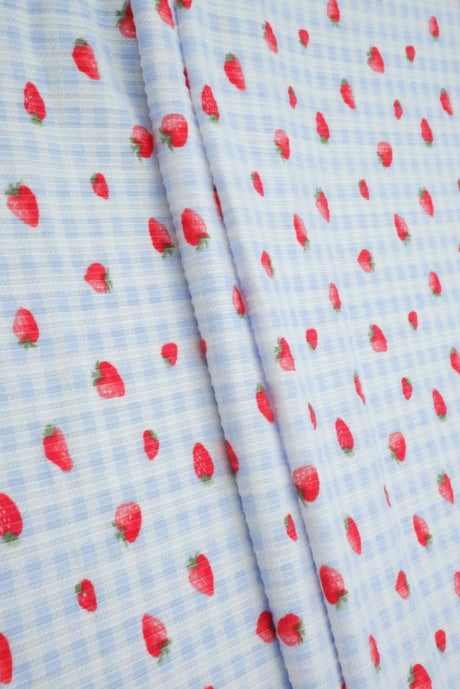 1 Yard 4x2 Yummy Rib Strawberry Print Fabric 170 GSM Polyester Spandex 58/60" Width