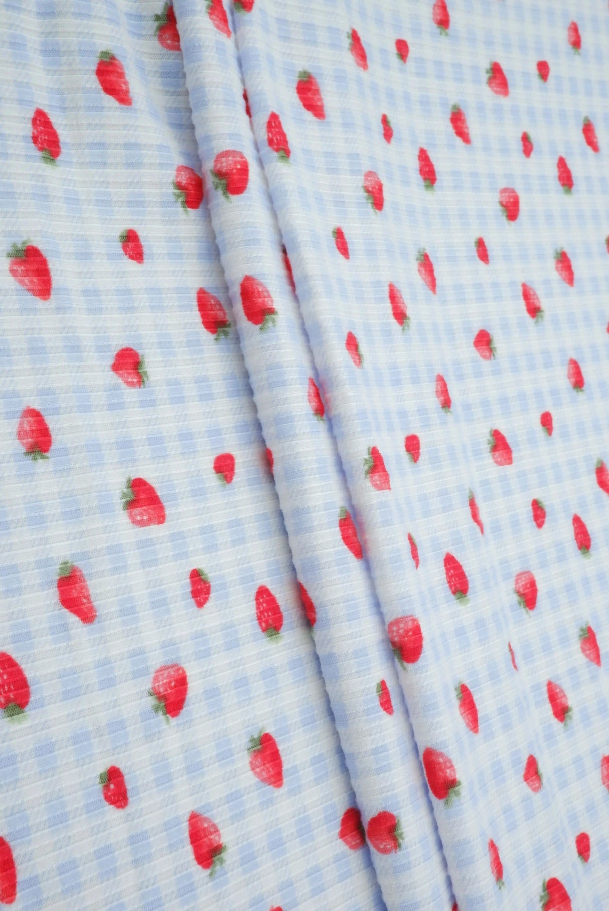 Soft Stretchy 4x2 Yummy Rib Fabric with Strawberry Print 58/60" Wide Polyester Spandex Blend