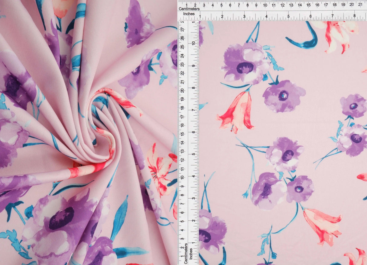 1 Yard Digital Floral DTY Stretch Knit Fabric 58/60 Inch Wide Smooth Lightweight Print for Dresses & Crafts