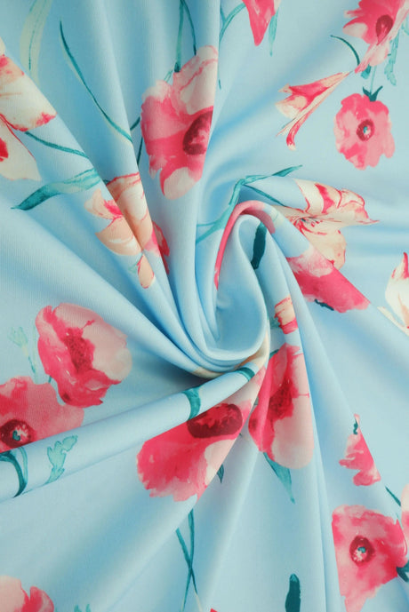 1 Yard Digital Floral DTY Stretch Knit Fabric 58/60 Inch Wide Smooth Lightweight Print for Dresses & Crafts