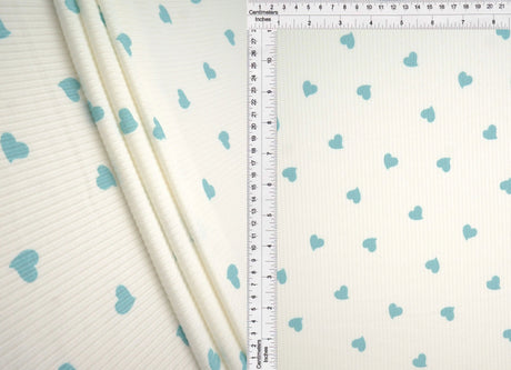 1 Yard 4x2 Yummy Rib Heart Print Fabric 170 GSM Polyester Spandex Blend 58/60" Width