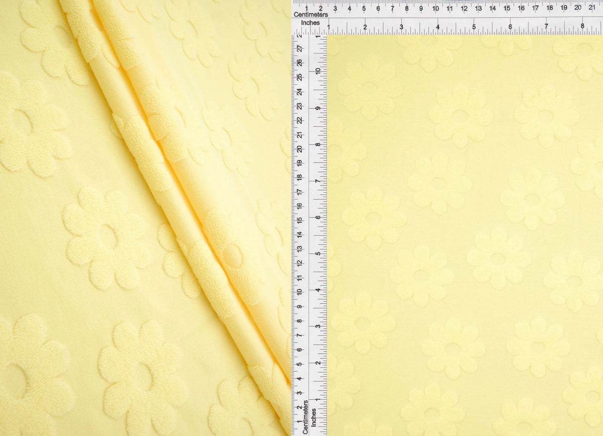 1 Yard Daisy Floral Towel Jacquard Knit Fabric 250 GSM, 58/60'' Wide Polyester Spandex Blend