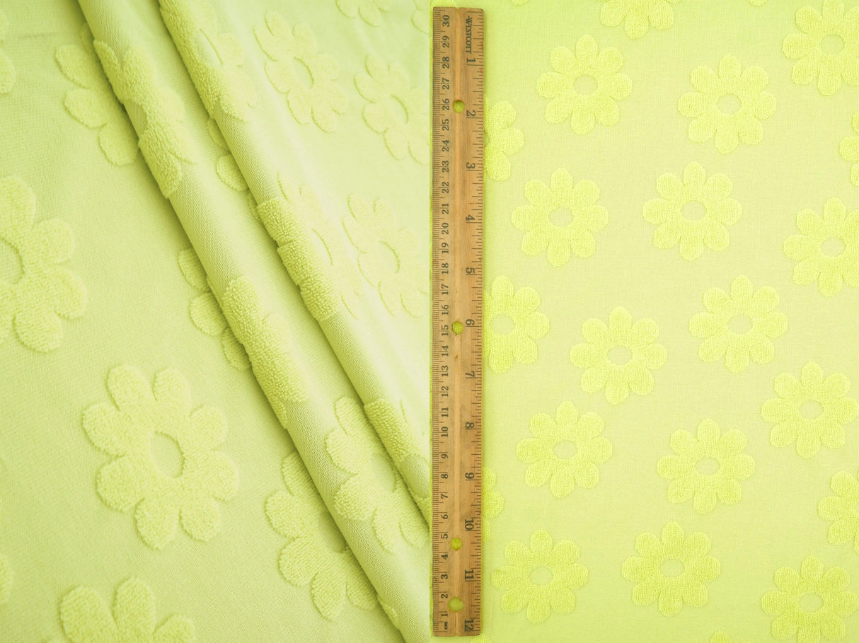 1 Yard Daisy Floral Towel Jacquard Knit Fabric 250 GSM, 58/60'' Wide Polyester Spandex Blend