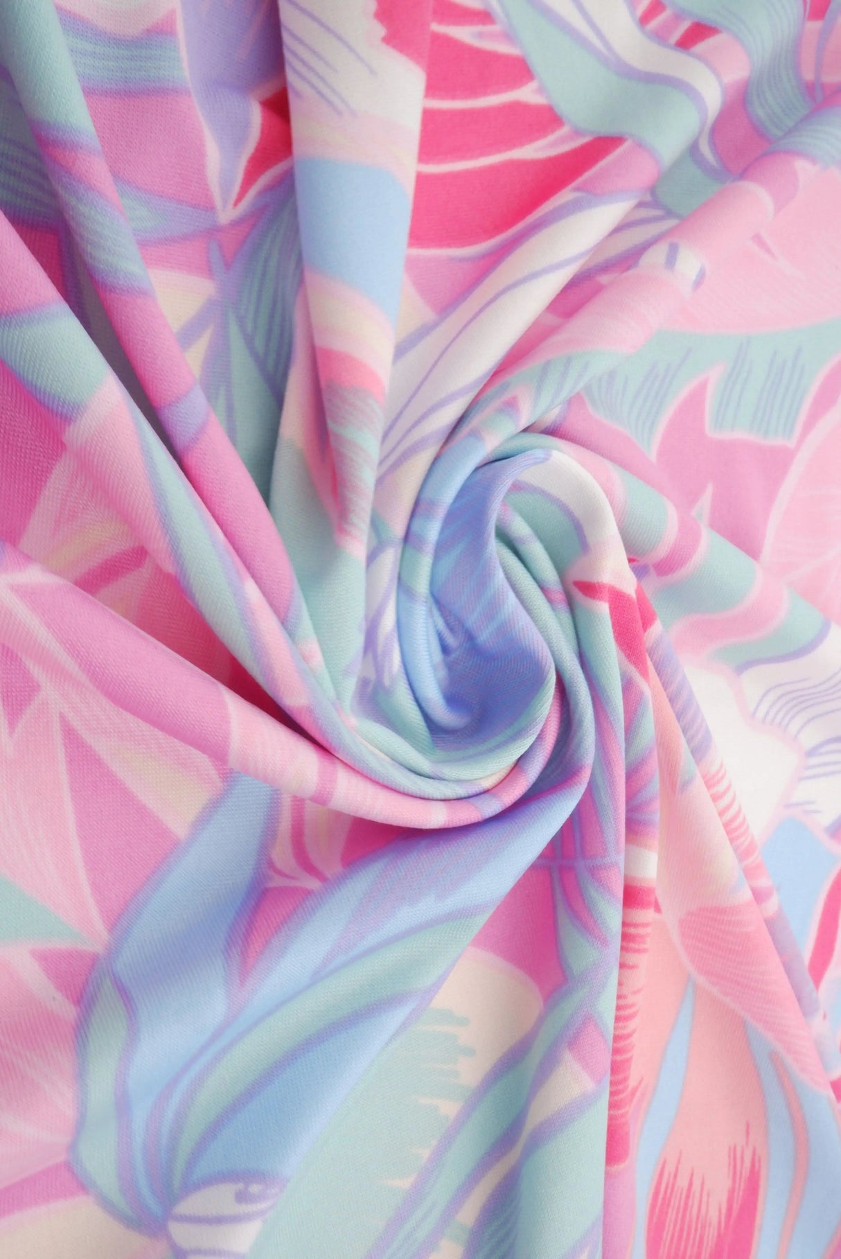1 Yard DTY Knit Fabric Tropical Leaf Print, 180 GSM, 58/60'' Wide Polyester Spandex Stretch Pink