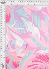 1 Yard DTY Knit Fabric Tropical Leaf Print, 180 GSM, 58/60'' Wide Polyester Spandex Stretch Pink